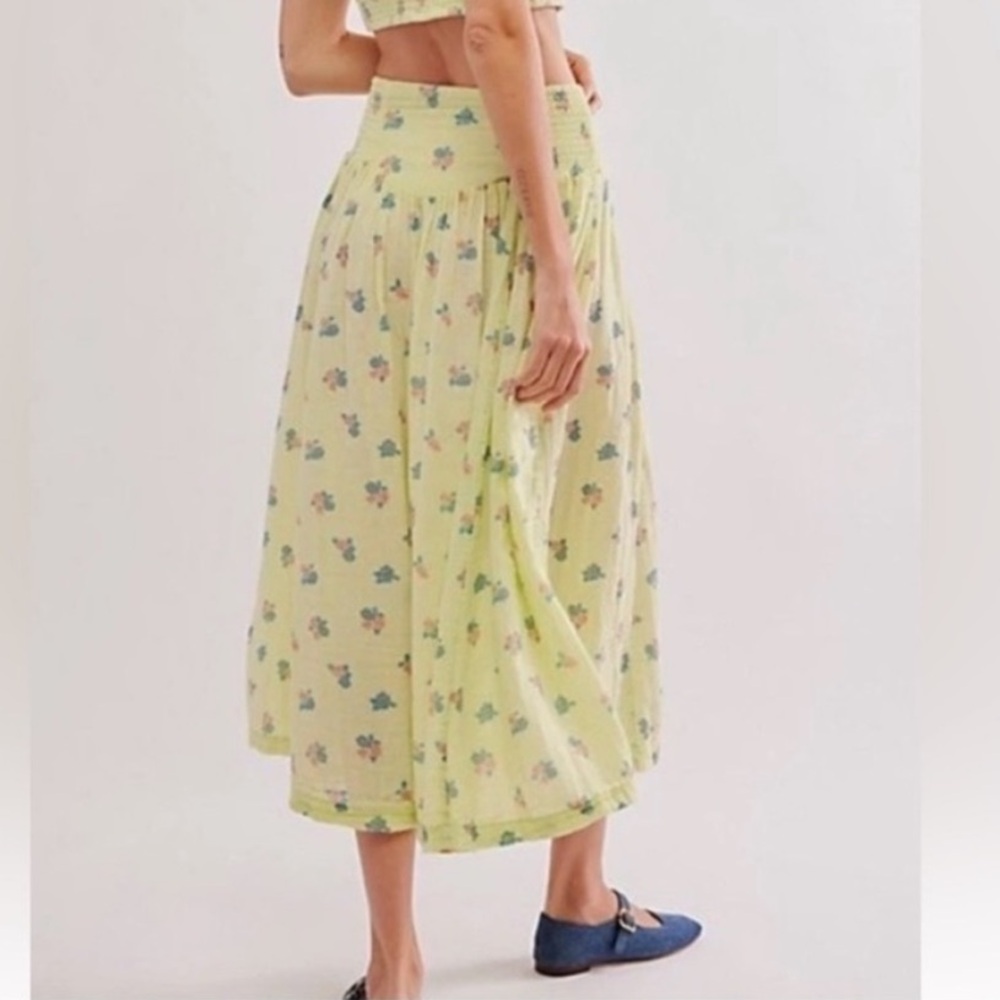 Free People Iris Corset Set Skirt Yellow Green Floral Cotton Button Down Skirt S - Picture 10 of 10